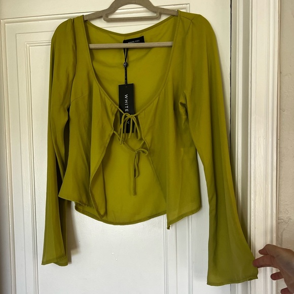 NWT White Fox Sweet Seduction Lime Green Long Sleeve Tie Front Blouse M - Picture 3 of 13